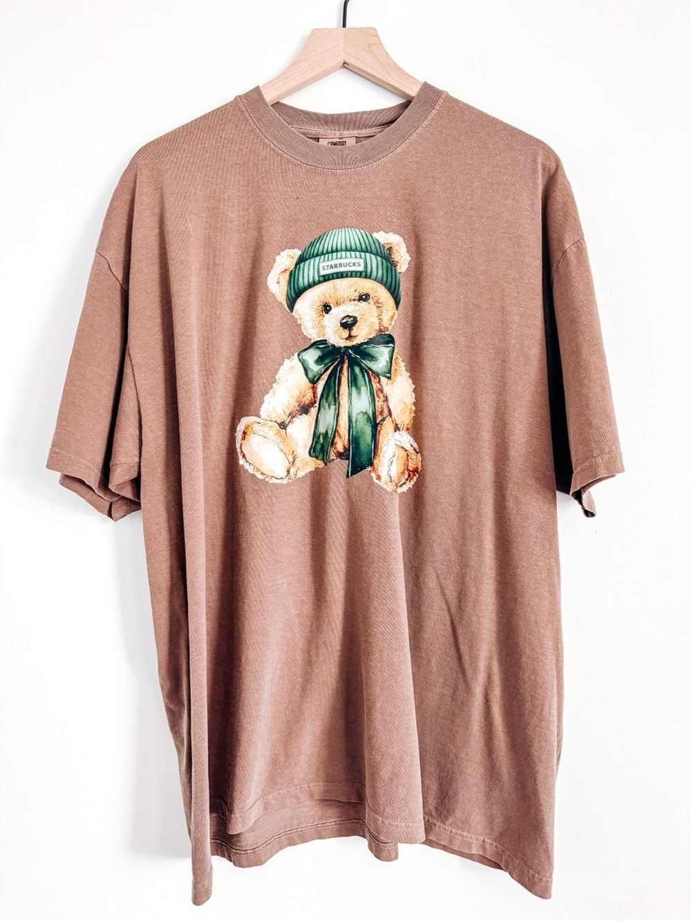 Comfort Colors Brown Teddy Bear Starbucks Graphic Cotton Shirt 2XL